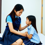 Supportive Parent**

"A caring Vietnamese mother, kneeling to talk to her teenage daughter in their modern Hanoi apartment, daughter is fully clothed in school uniform, looking concerned. The apartment is brightly lit and tidy. Safe for work, appropriate content, fully clothed, modest clothing, perfect anatomy, natural proportions, family-friendly, professional photography, high quality."

**