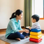 아동심리상담사로 재취업하기 - **Prompt**: A warm and empathetic scene inside a modern child psychology counseling room in Vietnam....