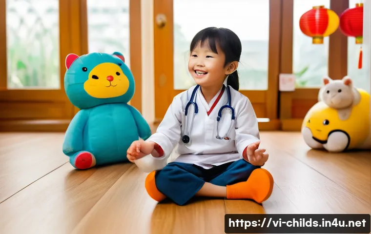 아동심리상담사의 필수 도구 - A cozy and colorful child therapy room in Vietnam, featuring a 6-year-old Vietnamese child wearing c...