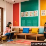 Home 19 아동심리상담사의 하루 일과 - A warm, inviting psychological counseling room in Vietnam, softly lit with natural sunlight filterin...