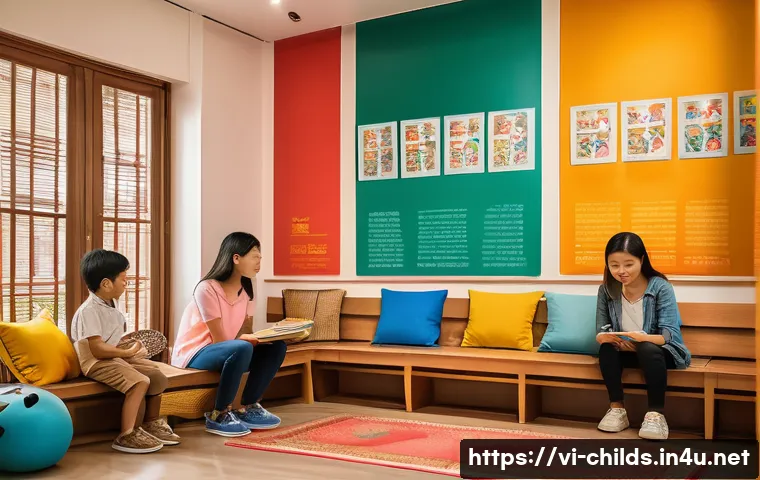 아동심리상담사의 하루 일과 - A warm, inviting psychological counseling room in Vietnam, softly lit with natural sunlight filterin...