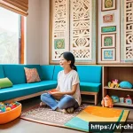 Home 18 아동심리상담사의 실습 노하우 - A warm and inviting counseling room designed for child therapy, featuring a cozy seating area with s...