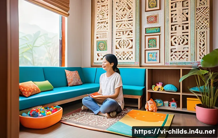 아동심리상담사의 실습 노하우 - A warm and inviting counseling room designed for child therapy, featuring a cozy seating area with s...