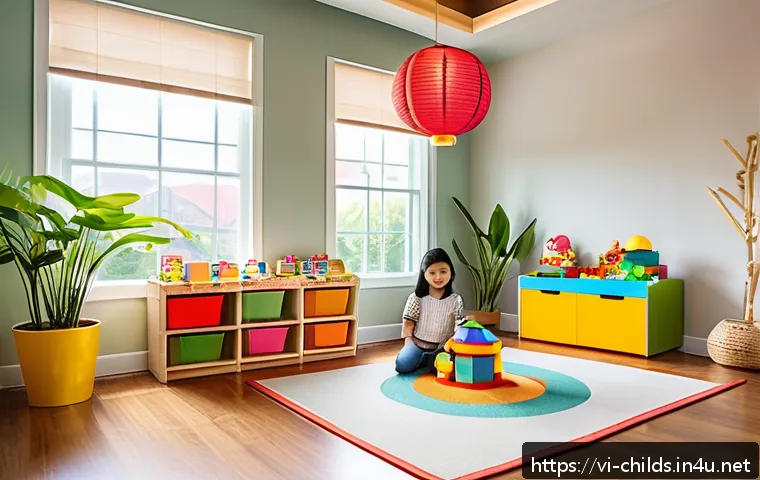 아동심리상담과 놀이치료 - A warm and inviting therapy playroom designed for young Vietnamese children, featuring colorful sens...