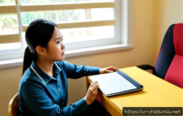 Home 17 아동심리상담사 직업 리스크 관리 - Photorealistic Vietnamese child psychologist in a calm, child-friendly counseling office, speaking g...